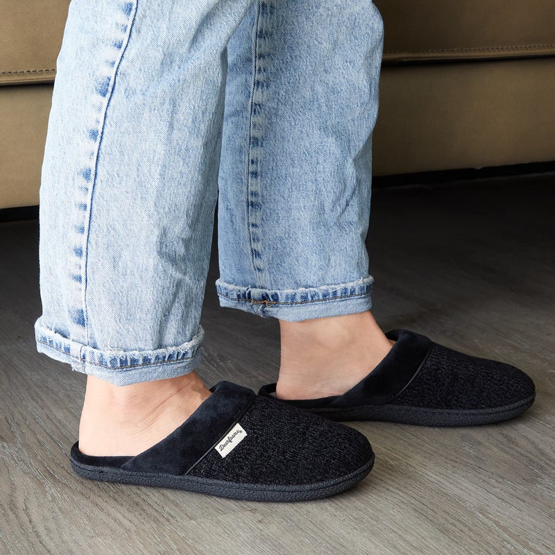 Dearfoams Women's Samantha Knit Closed Toe Scuff Slipper, Black, Large Wide - Image 2